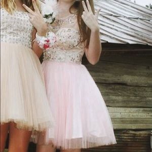 Coya pink and nude jeweled dress